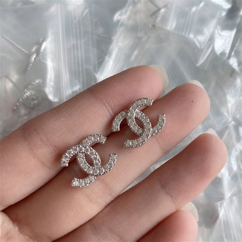 quality upgrade chanel logo earrings diamonds s925 silver|chanel vintage jewelry authenticity.